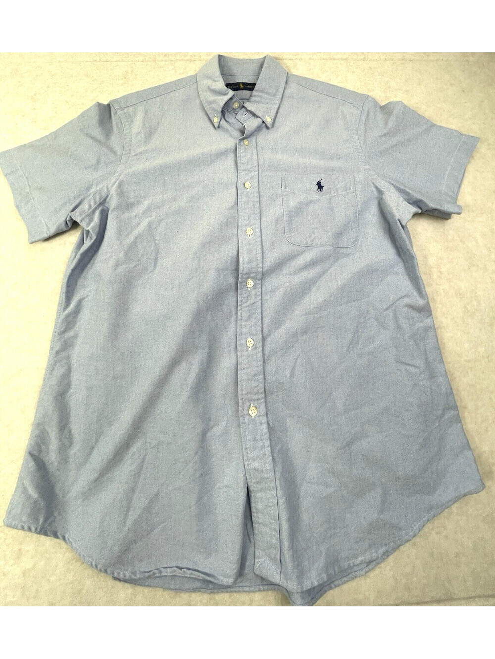 Ralph Lauren Men's Light Blue Short Sleeve Shirt Size L Classic Fit Cotton Butto